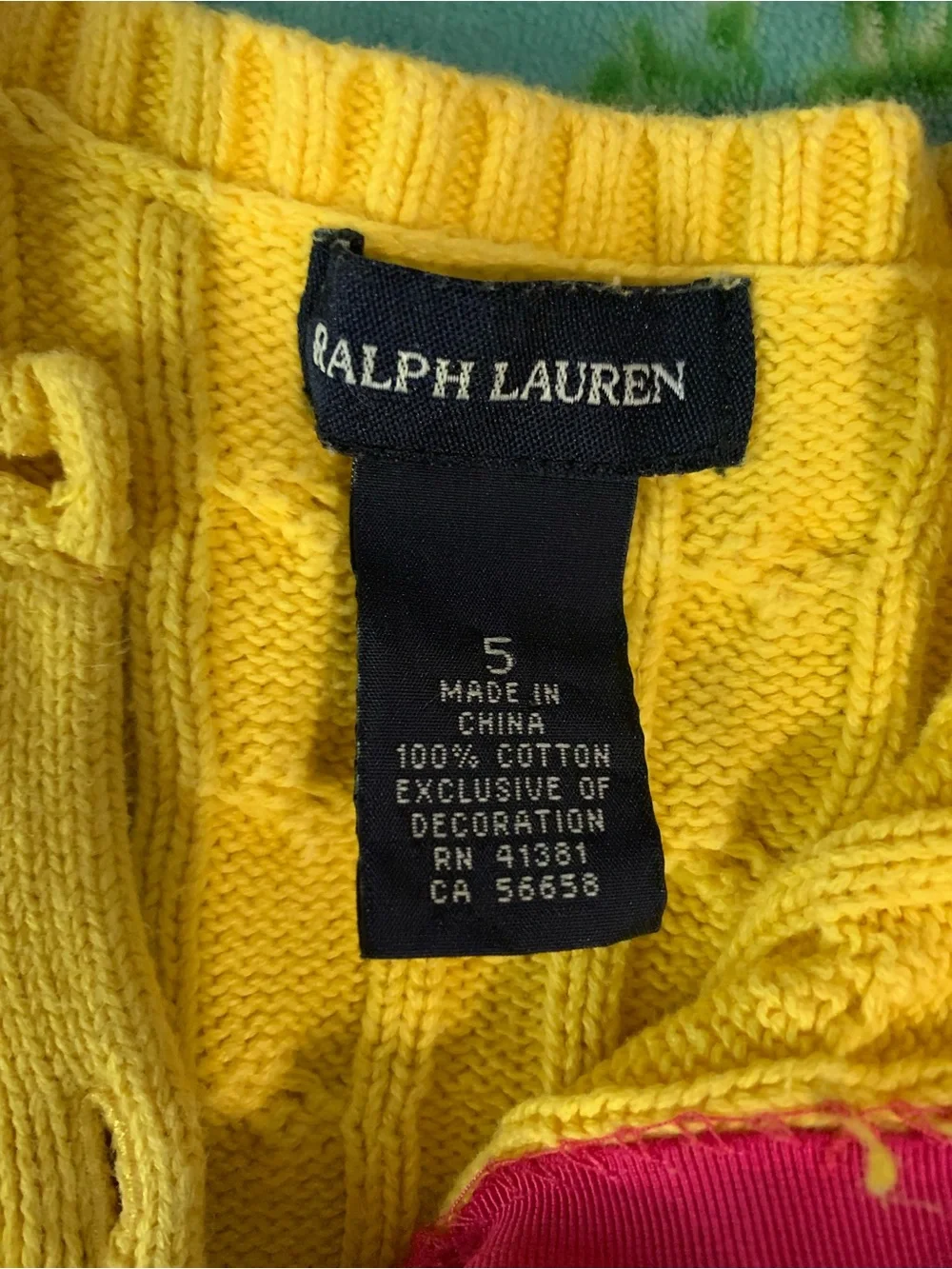 Ralph Lauren Mustard Yellow Cable-Knit Button Up Cardigan Pink Logo